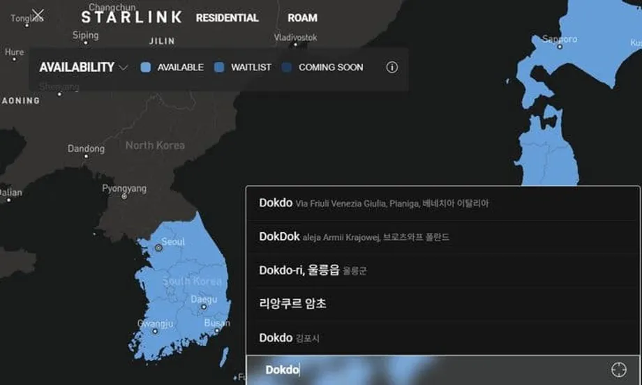 Bản đồ Starlink tại Hàn Quốc gây phản ứng dữ dội vì ghi Dokdo là Liancourt Rocks
